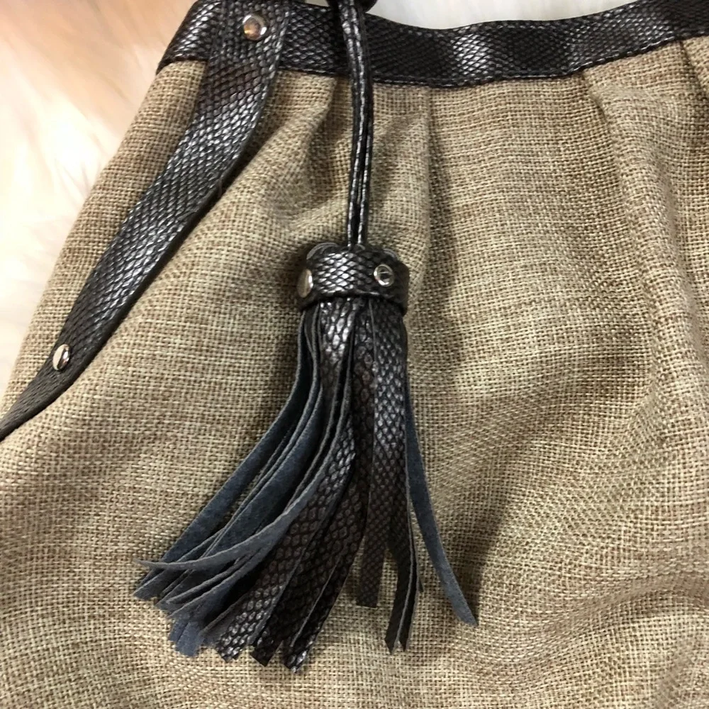 Usher Burlap and Textured Vegan Leather Hobo Bag